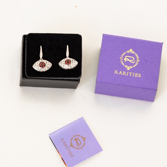Rarities by Carol Brodie evil eye drop style earrings white topaz & red sapphire - Picture 13 of 14